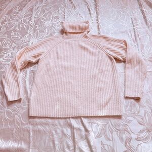 TWIK Soft Off White Cowl Neck Sweater Ribbed Fuzzy - SMALL